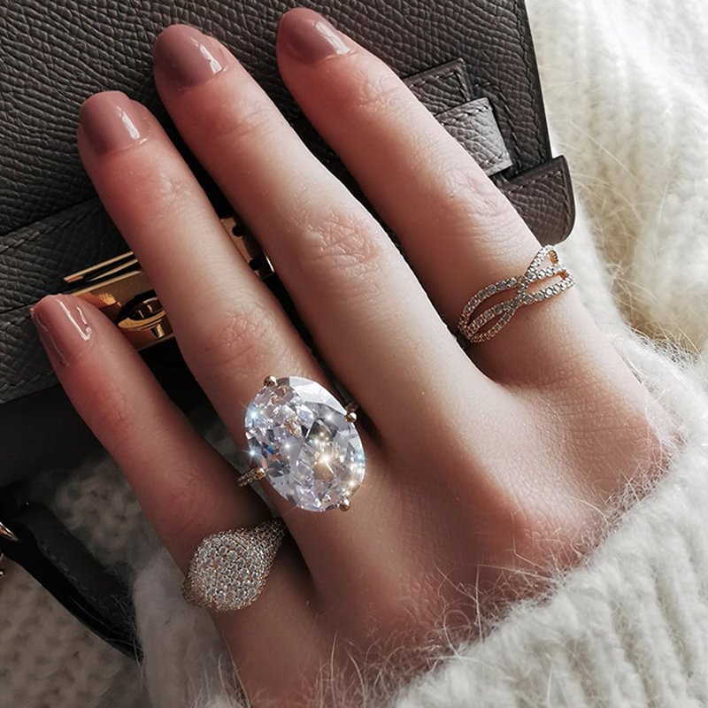 100% 925 Sterling Silver Sparkling Full Drill Square High Quality Simple Cool Rings For Women Sparkling Fine Jewelry Gifts