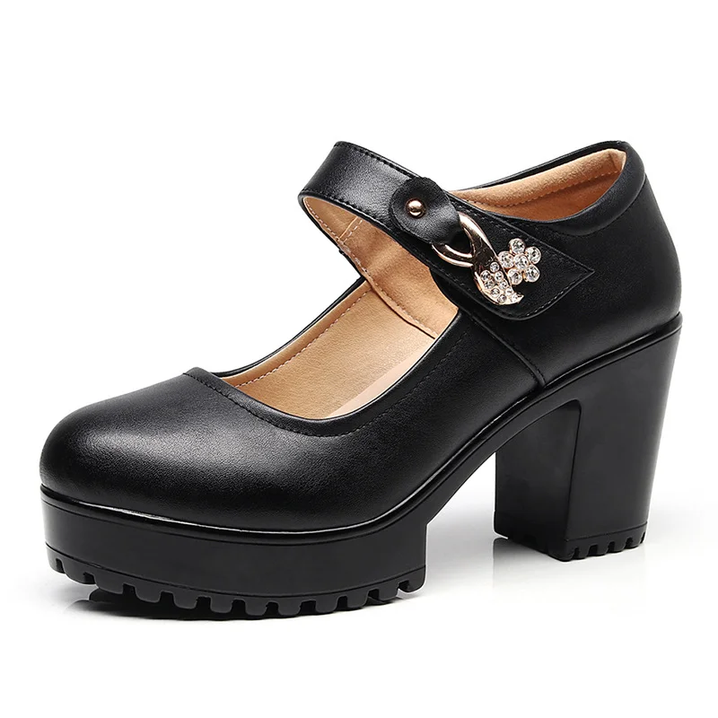 Breakj Breakj Head Shallow Mouth 8CM High Heels Waterproof Table Thick-Bottomed Cheongsam Shoes Model Show Shoes Magic Sticky Women Singles Shoes