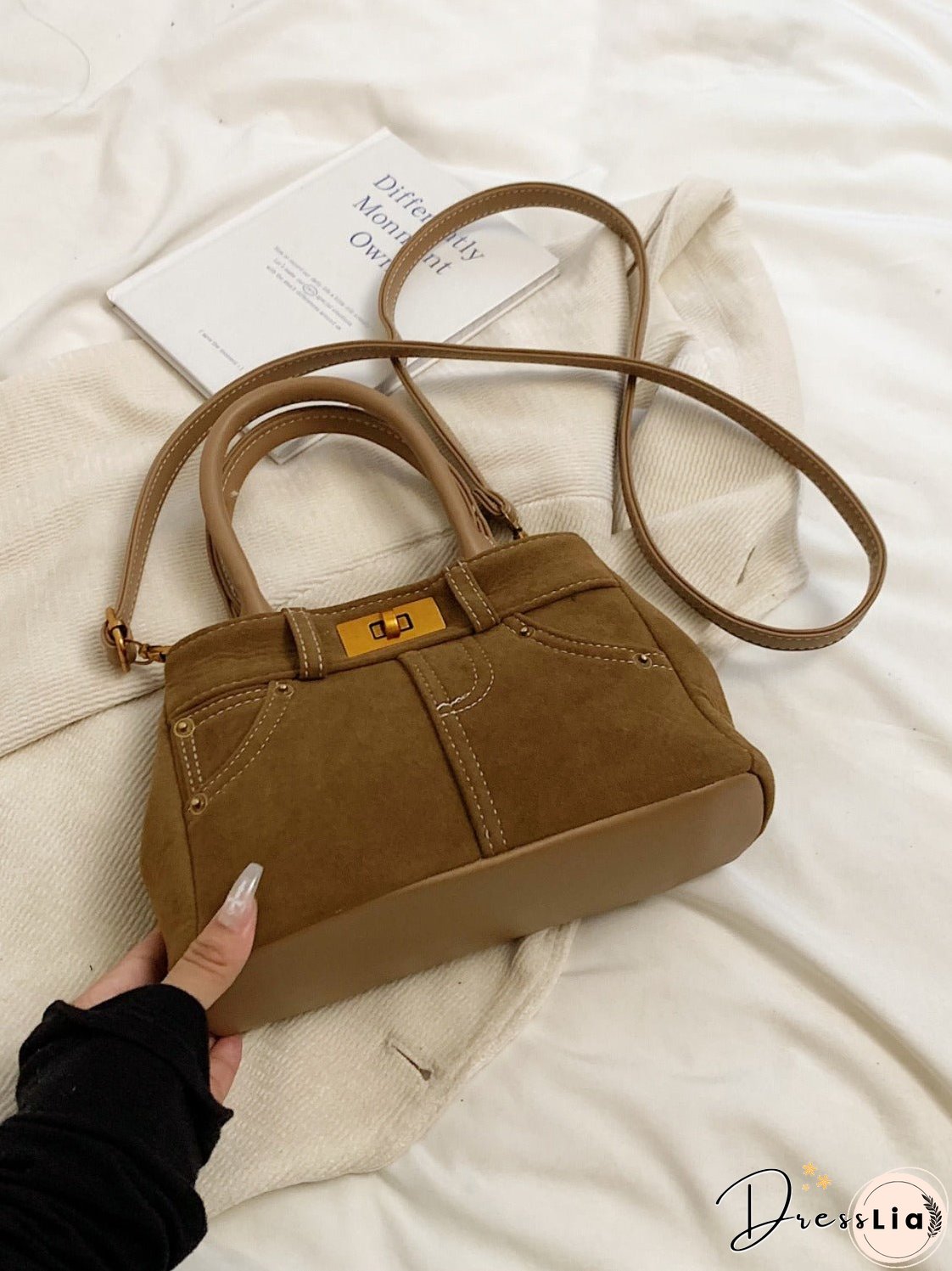 Suede Adjustable Strap Double-Use Handbag