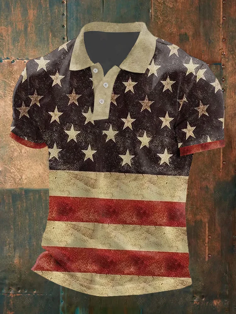 Men's Independence Day American Flag Print Polo Shirt