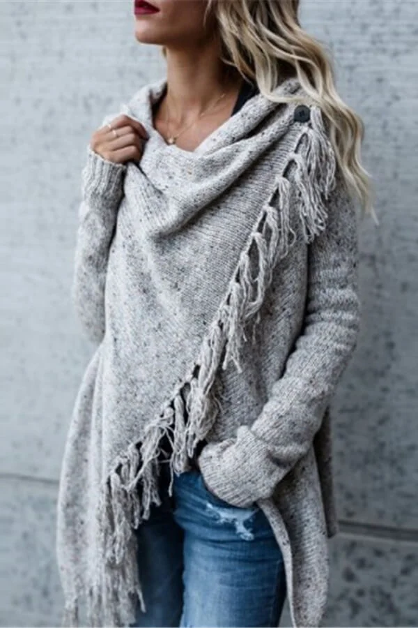 Casual Fringed Slim Sweater Coat