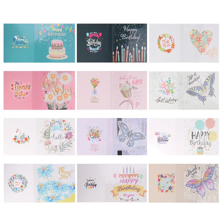 12pcs DIY Diamond Painting Greeting Cards Birthday Thanks Embroidery  Postcard