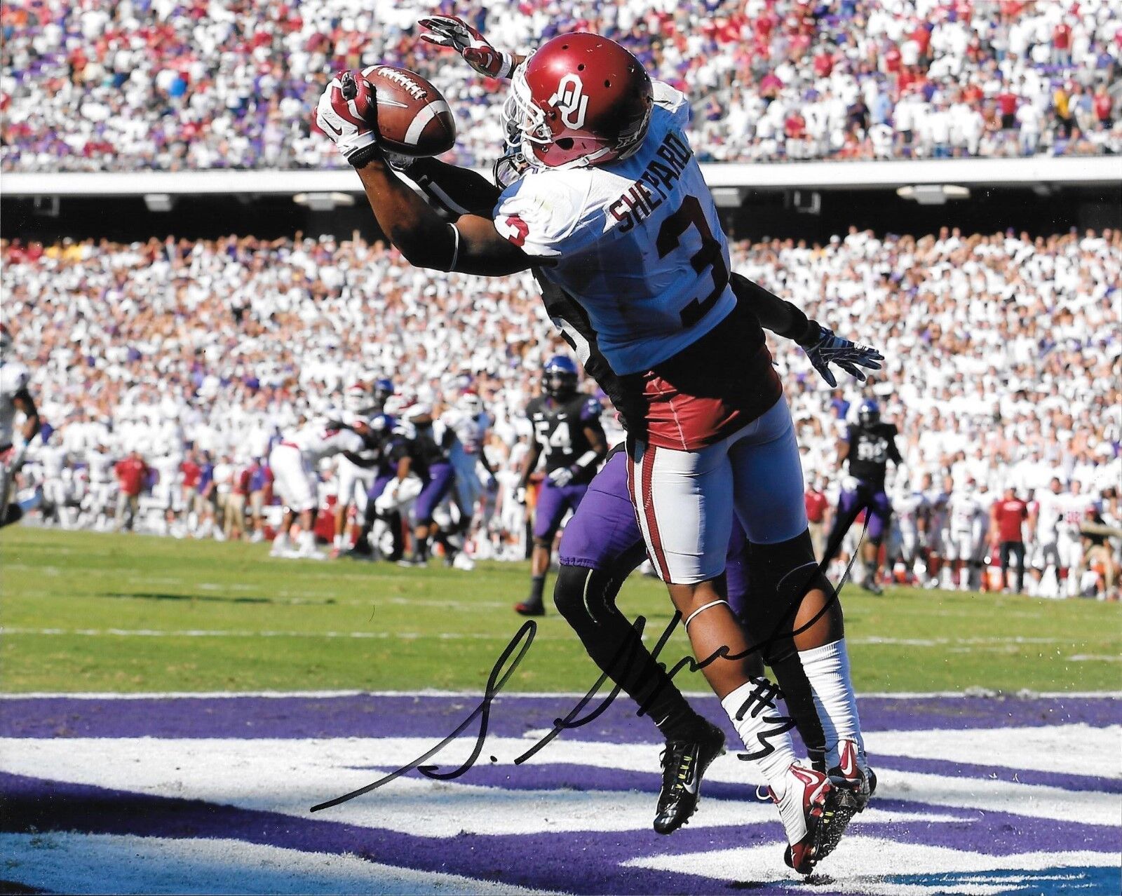 NEW YORK GIANTS STERLING SHEPARD HAND SIGNED OKLAHOMA SOONERS 8X10 Photo Poster painting W/COA