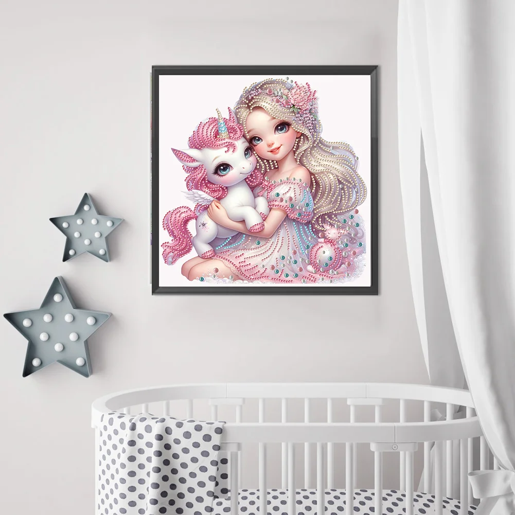 Diamond Painting - Partial Special Shaped Drill - Girl and Unicorn(Canvas|30*30cm)