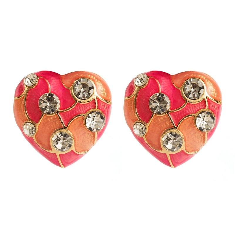 1 Pair Casual Classic Style Heart Shape Enamel Inlay Alloy Rhinestones Gold Plated Ear Studs