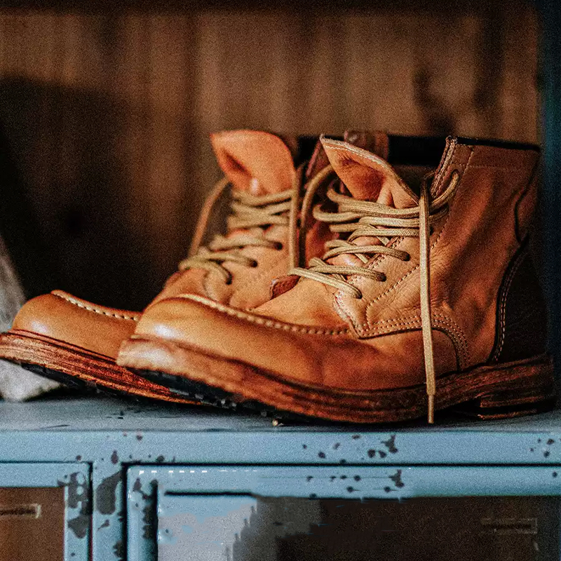 Vintage Heavy Washed Distressed Leather Work Boots