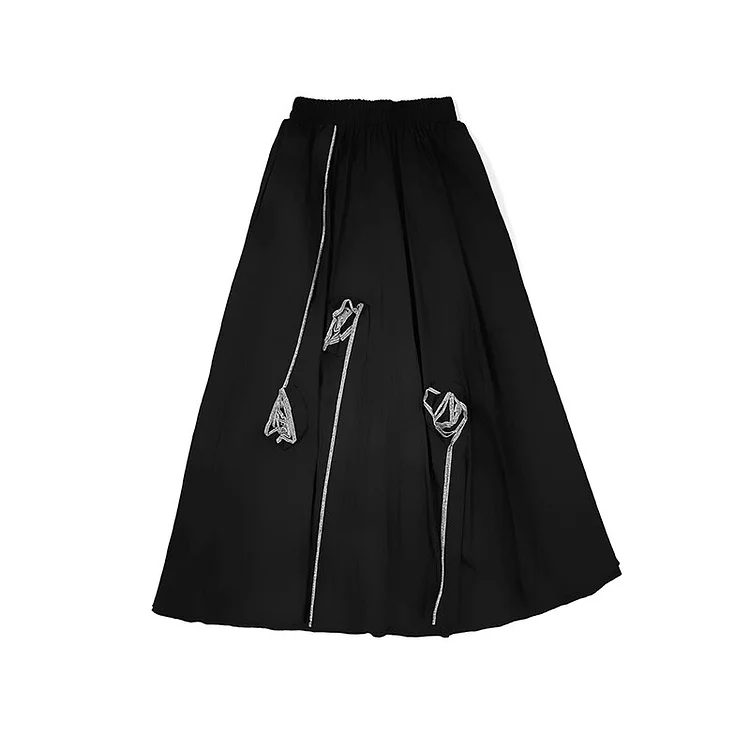 Elegant Solid Color Splicing Three-dimensional Rose Pockets Skirt      