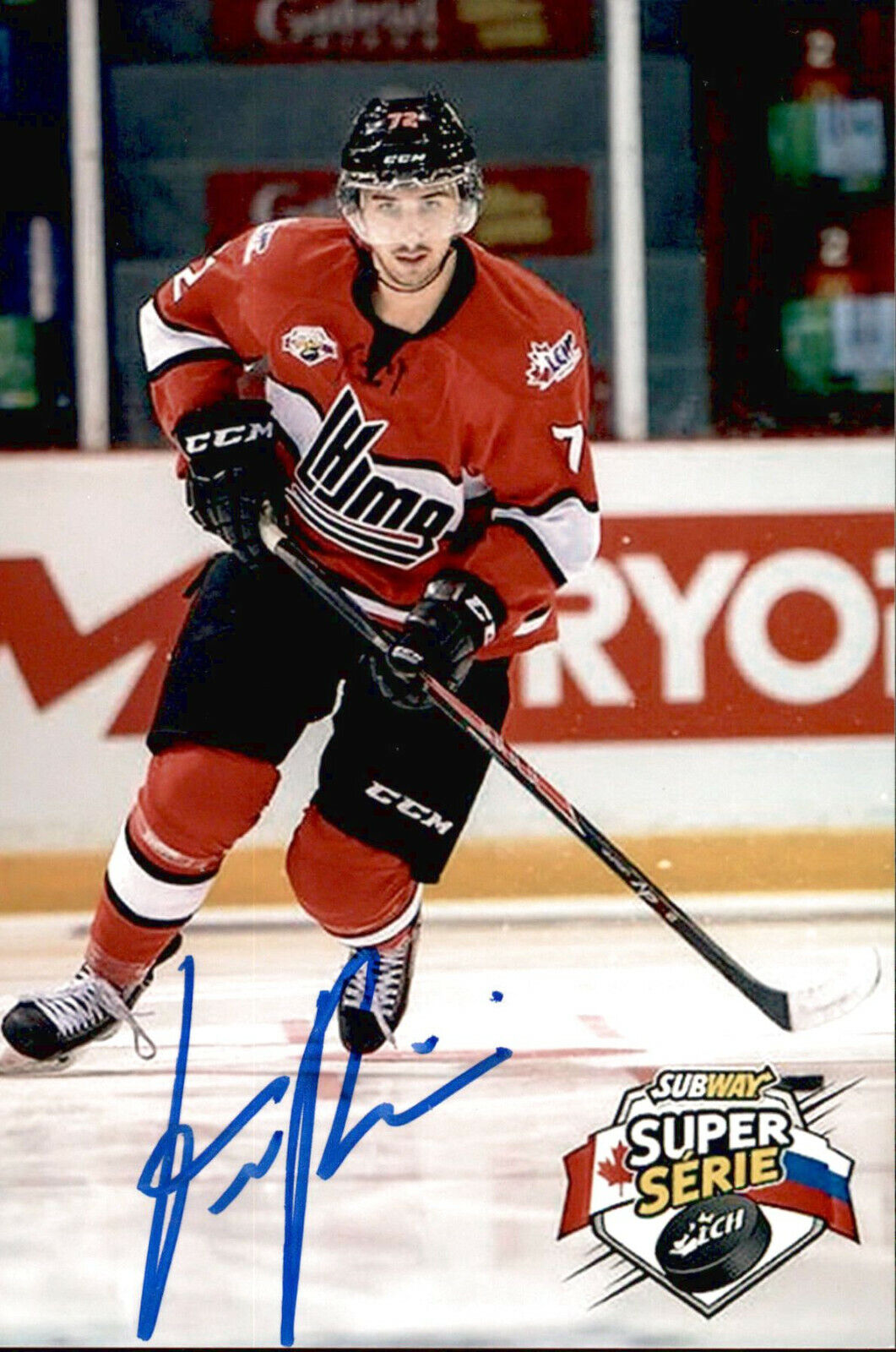 Emile Poirier SIGNED autograph 4x6 Photo Poster painting CALGARY FLAMES / SUBWAY SUPER SERIES #2