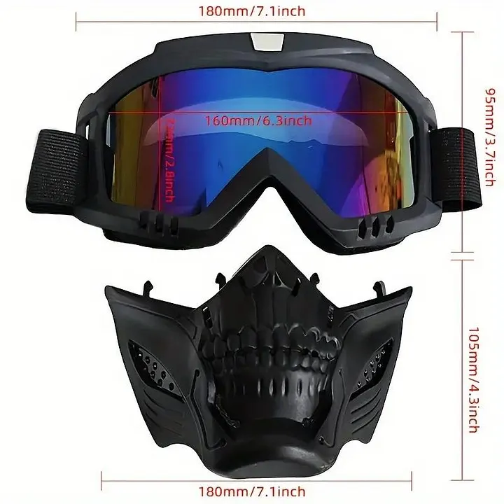 Retro Cool Skull Motorcycle Goggles - Motorcycle Sunglasses, Fogless, Warm, Adjustable Elastic Strap, Windproof, Breathable, UV Protection Motocross Protective Gear with Visor Lens for Off-Road Riding
