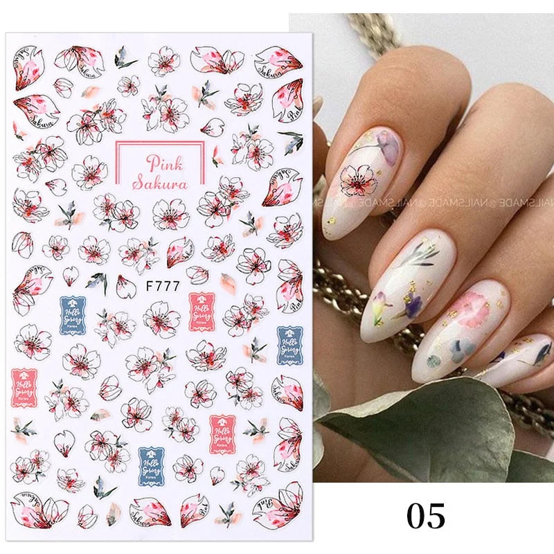 1PC 3D Nail Stickers Flowers Leaves Self-Adhesive Slider Letters Nail Art Decorations Love Heart Decals Manicure Accessories-Nail Inspo