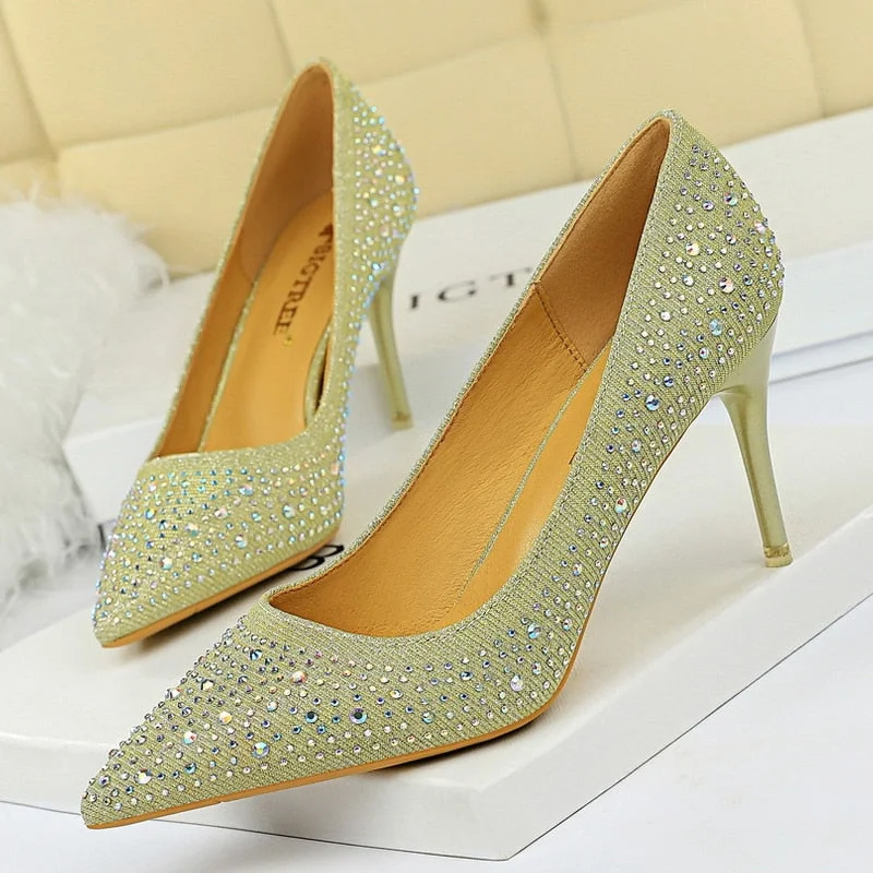 BIGTREE Shoes Rhinestone Woman Pumps Fashion Wedding Shoes Women Basic Pump Stiletto Heels 10cm 7cm Heeled Shoes High Heels