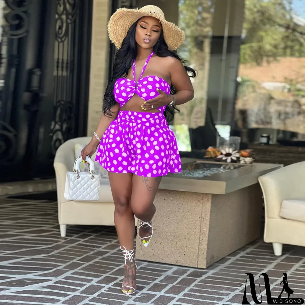 MidiSono - Women Casual Sexy Beach Vacation Style Tube Top And Shorts Two-Piece Set