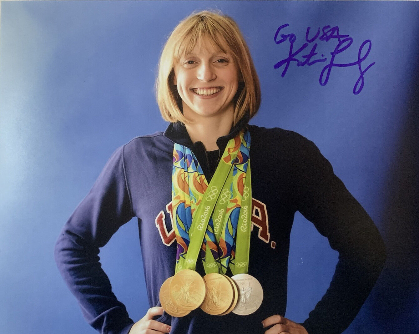 KATIE LEDECKY HAND SIGNED 11x14 Photo Poster painting USA OLYMPICS SWIMMER AUTOGRAPH COA