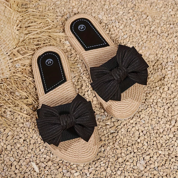 Sunset Strolls, Women's Chic Bowknot Slide Sandals - Open Toe, Flat Heel, Casual Beach & Outdoor Shoes with EVA Sole