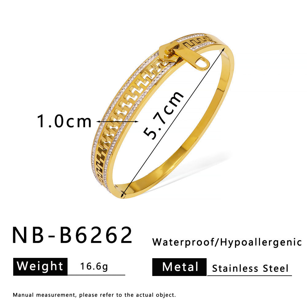 Retro Stainless Steel Bracelet Ins Style Geometric Line Hollow Diamond Bracelet 18K Gold Plated Bracelet