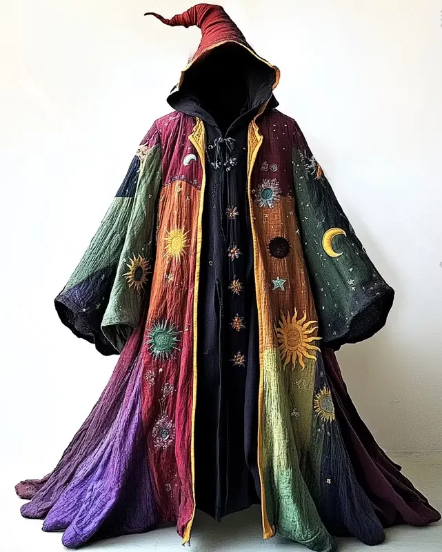 Stars and Moon Embroidered Rainbow Contrast Cape  9742