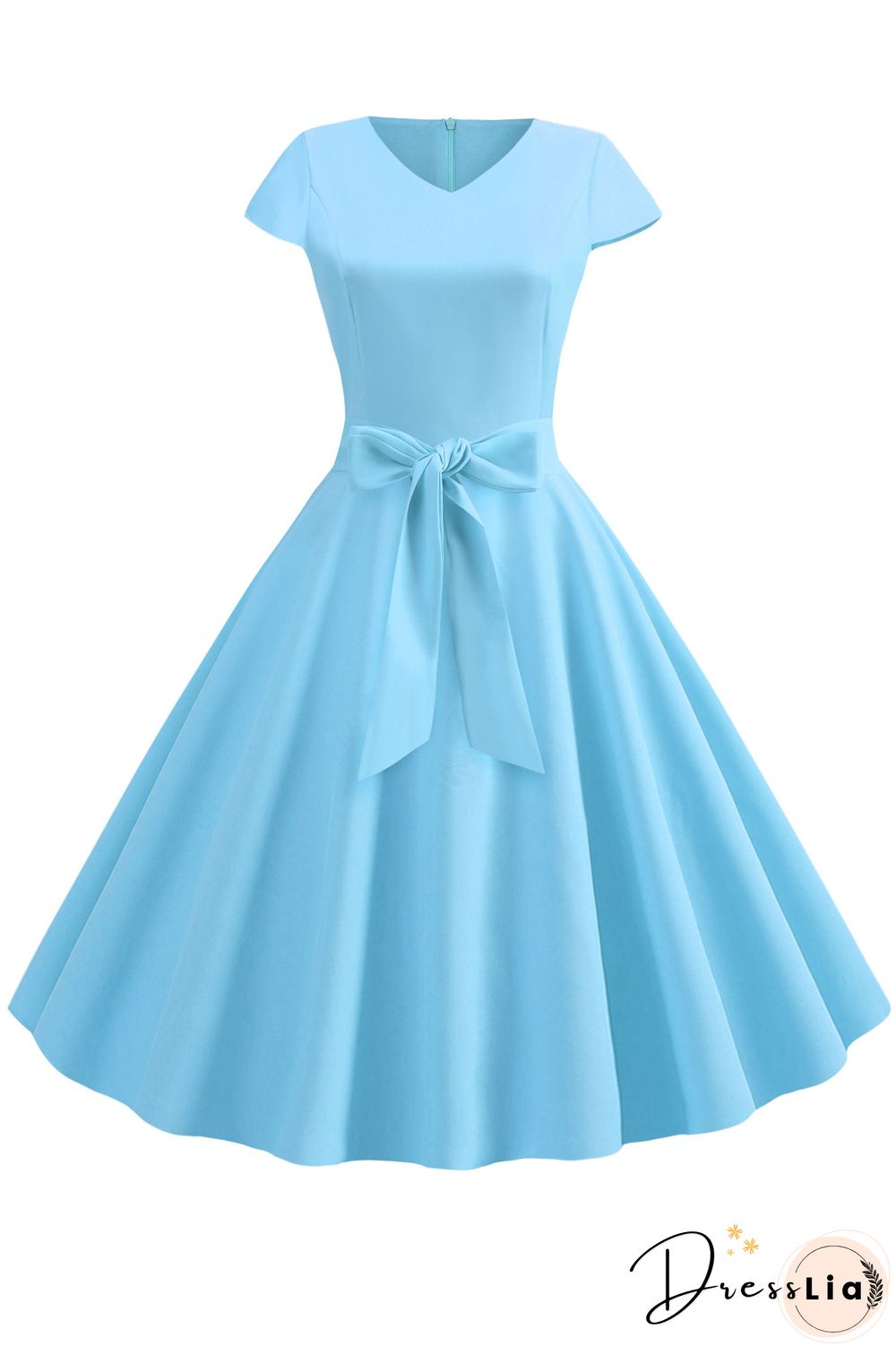 Vintage Hepburn V-neck Bowknot Swing Dress