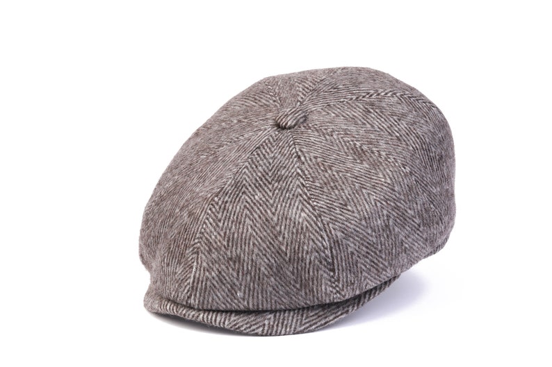 Herringbone Wool 8 Panels Newsboy Cap, PEAKED  Hat
