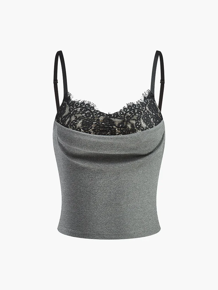 Lace Panel Ribbed Cami Top