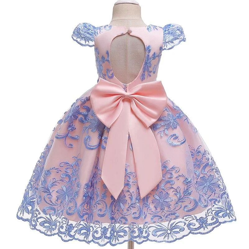 Flower Vintage Embroidery Girls Dress Opening Ceremony Clothing Prom Tutu Party Elegant Wear Girls Princess Dress Kids Vestidos