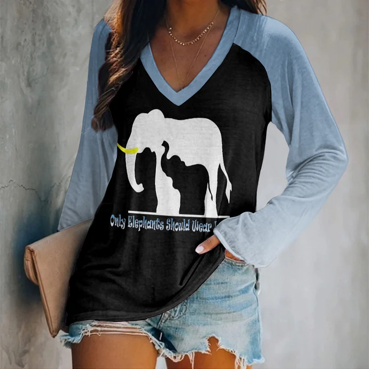 Comstylish Women's Casual Only Elephants Should Wear Ivory Print Long Sleeve T-Shirt