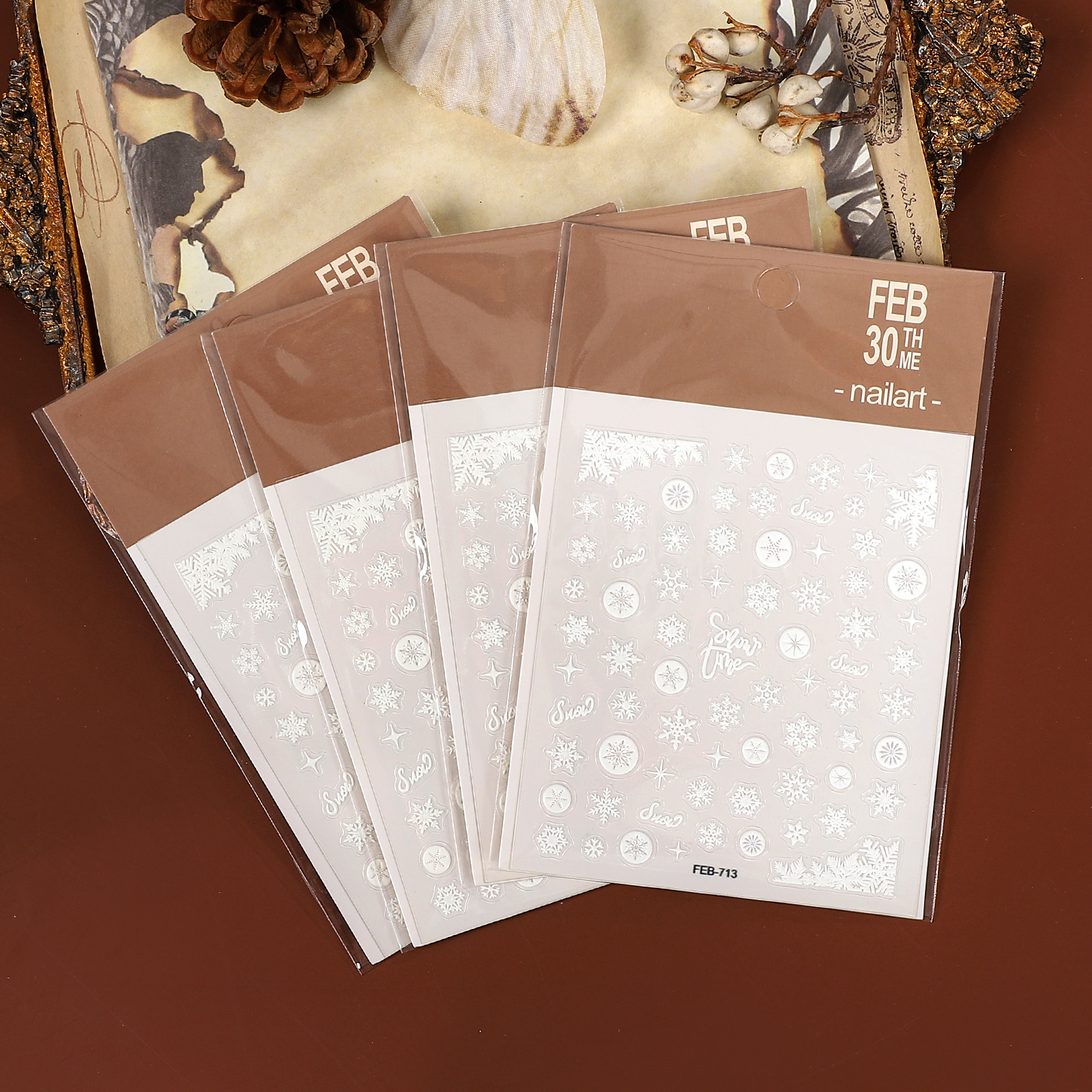PET 스티커 - 2개/세트 빈티지 눈송이 매니큐어 데코