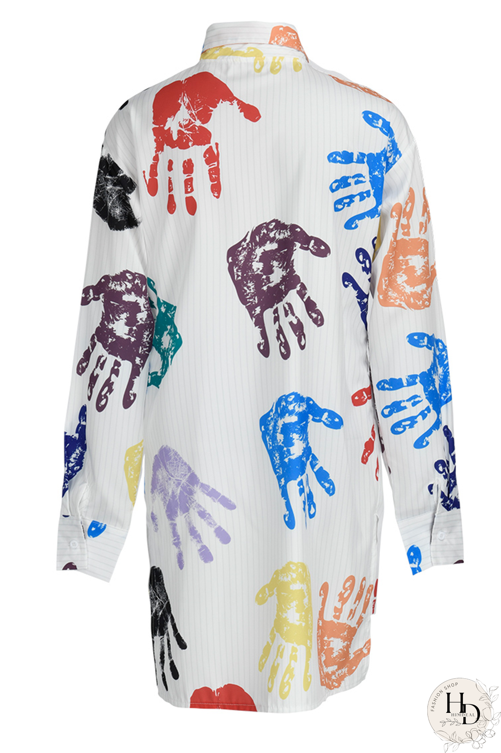 White Casual Print Patchwork Turndown Collar Tops