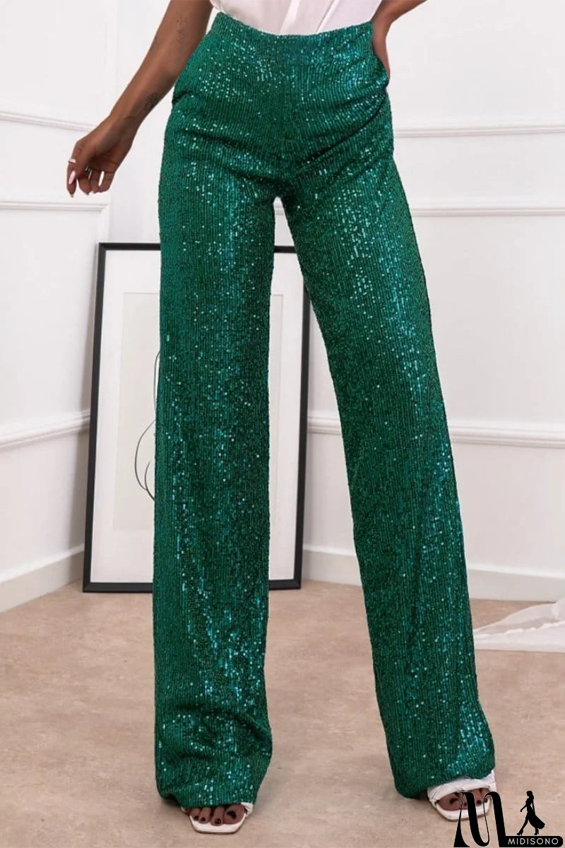 MidiSono - Casual British Style Solid Sequins Loose Low Waist Straight Solid Color Bottoms