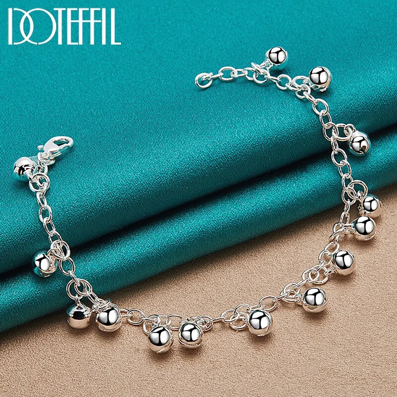 925 Sterling Silver Bells Bead Bracelet Chain For Women Fashion Charm Wedding Engagement Party Jewelry