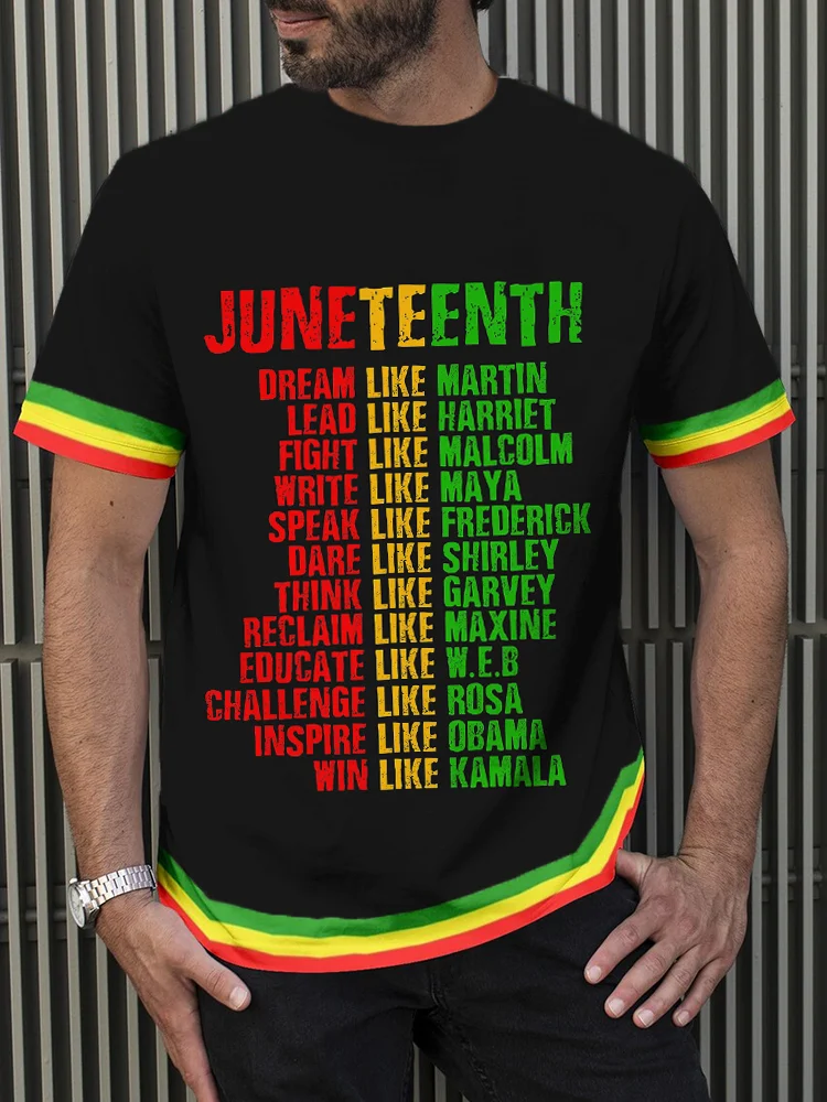 Broswear Men's Juneteenth Dream Like Leaders Rasta Stripe T Shirt