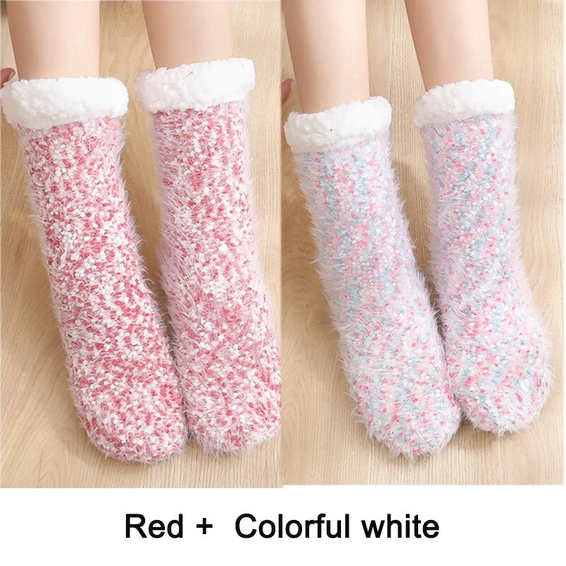 2PCS Warm Floor Socks Women Winter Socks Thick Plush Non-slip Female Sleeping Home Sox Christmas Gifts Harajuku Design for Girls
