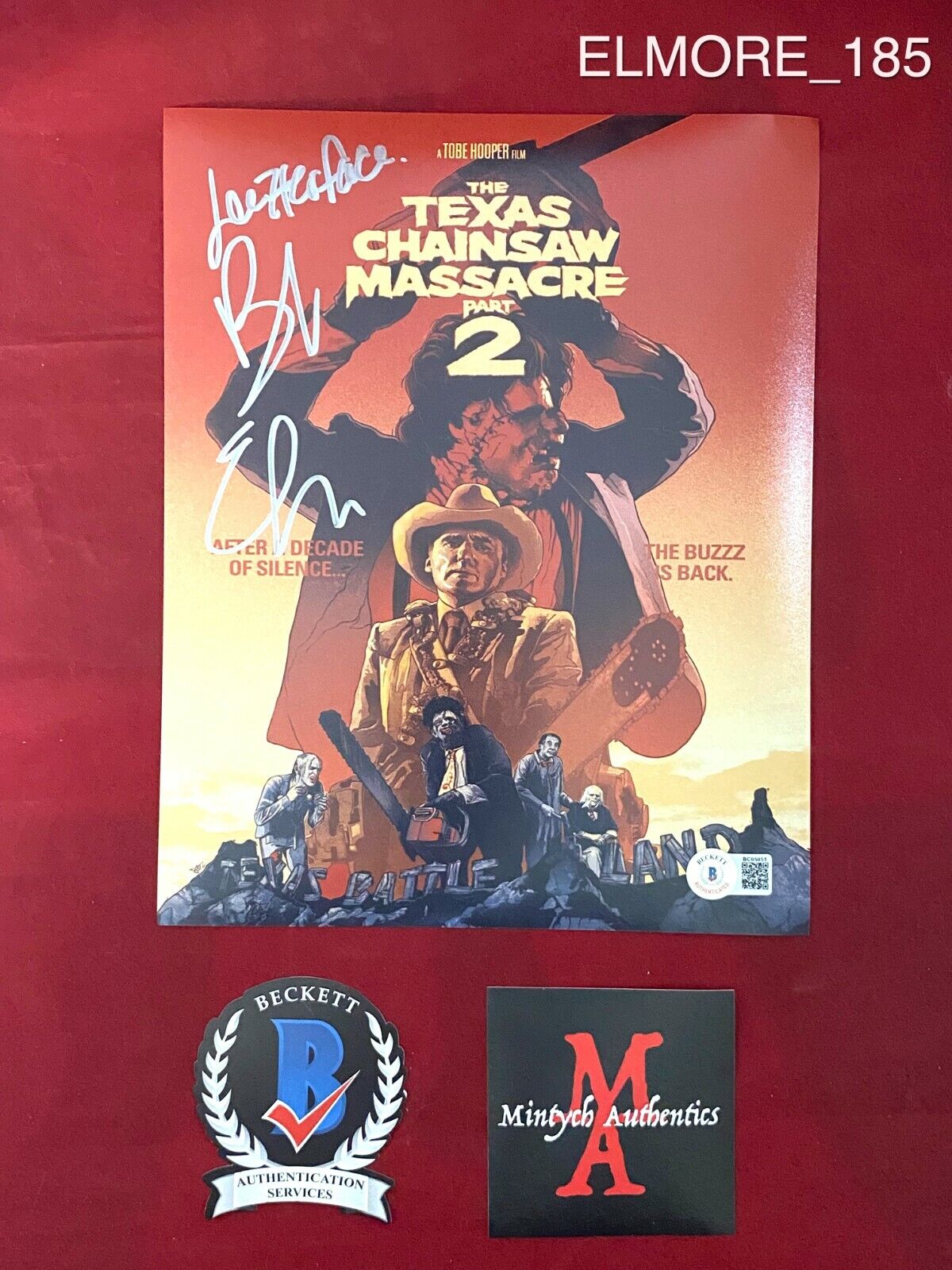 BOB ELMORE SIGNED 8X10 Photo Poster painting! THE TEXAS CHAINSAW MASSACRE 2! LEATHERFACE BECKETT