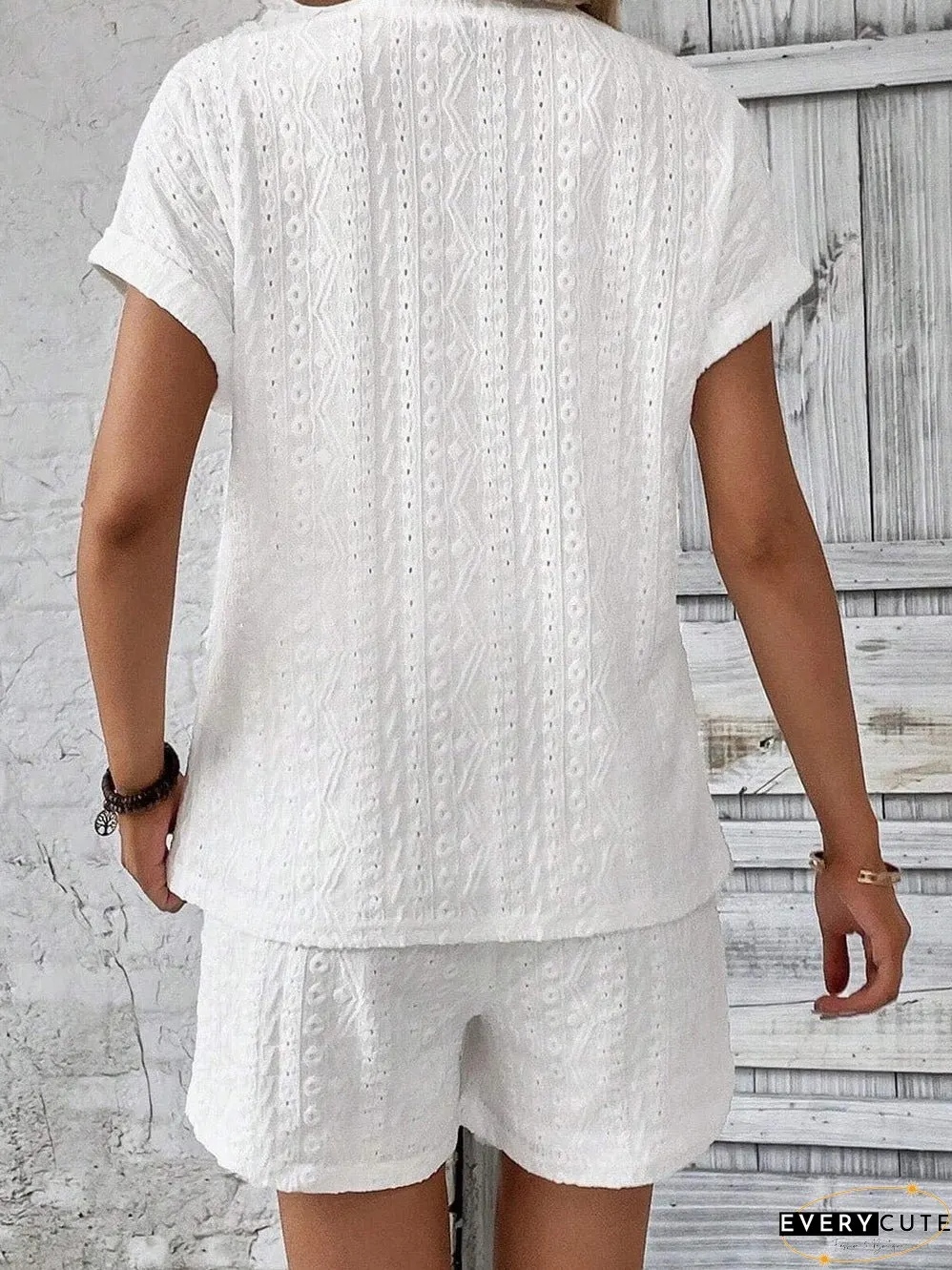 White Eyelet Jumpsuit with Pockets
