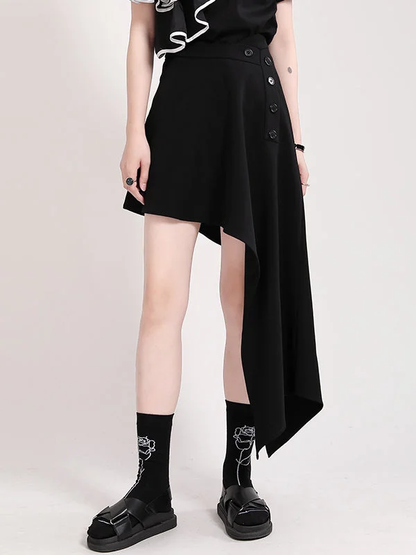 Stylish Black Irregular Hem Split-Joint Skirt