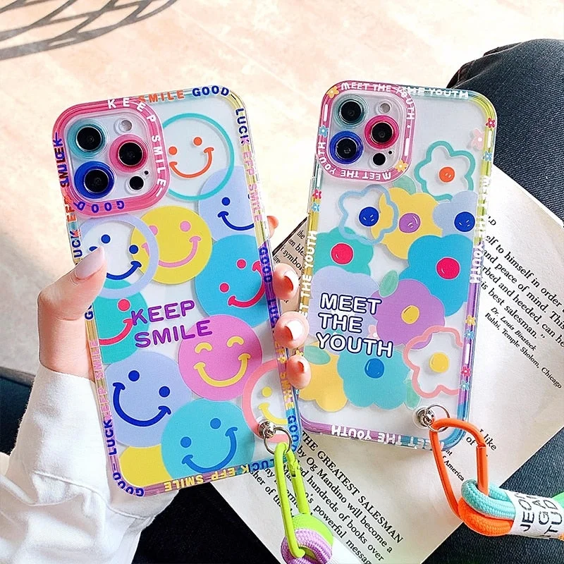 Colorful Flowers Smile Strap Lanyard iPhone Case SS2326