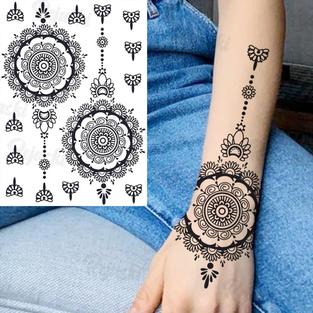 Sdrawing Elephant Pendant Temporary Tattoos For Women Men Lion Butterfly Snake Feather Fake Tattoo Sticker Glamour Back Body Tatoos
