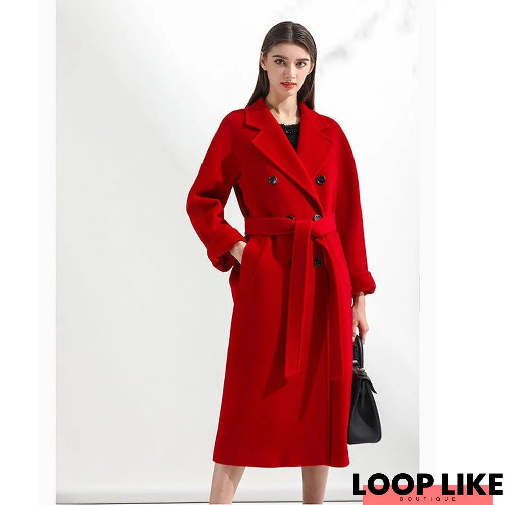 Double Breasted Double Sided Cashmere Coat Women's Long Woolen Coat