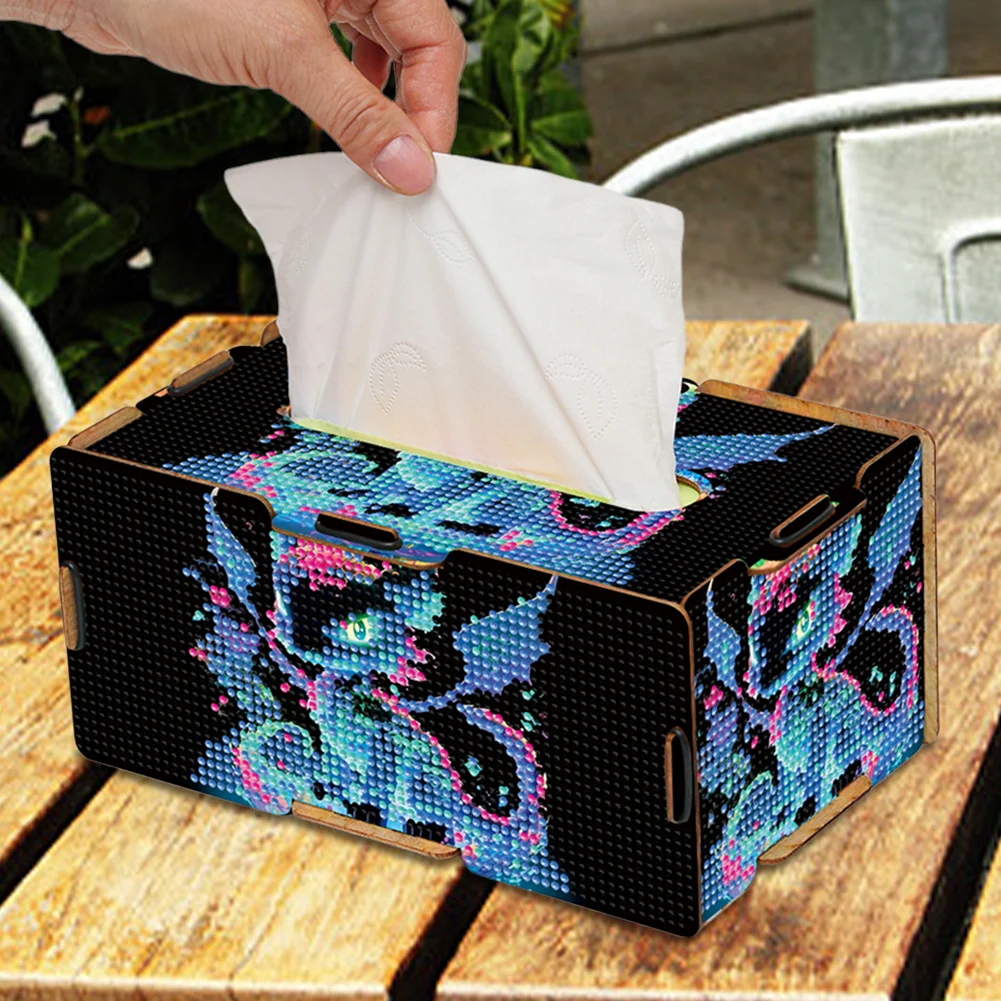 Dragon 5D DIY Diamond Painting Handmade Tissue Holder Wooden Tissue Box Craft