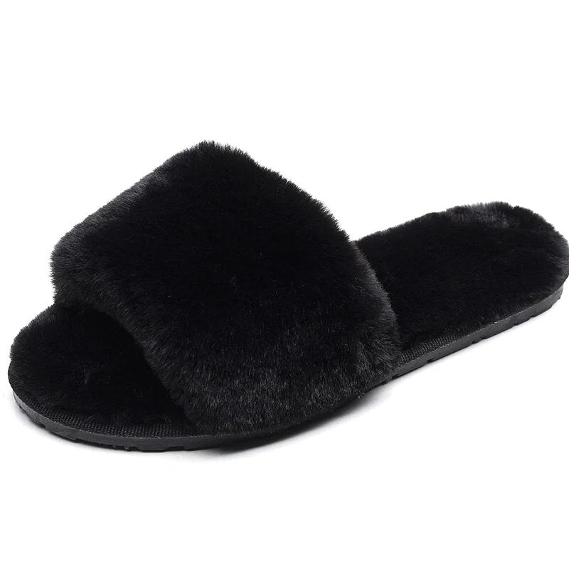 2019 Fashion Red Black Women Slippers Indoor Plush Slippers Autumn Winter Female Flat Shoes Ladies Comfortable Fur Slides