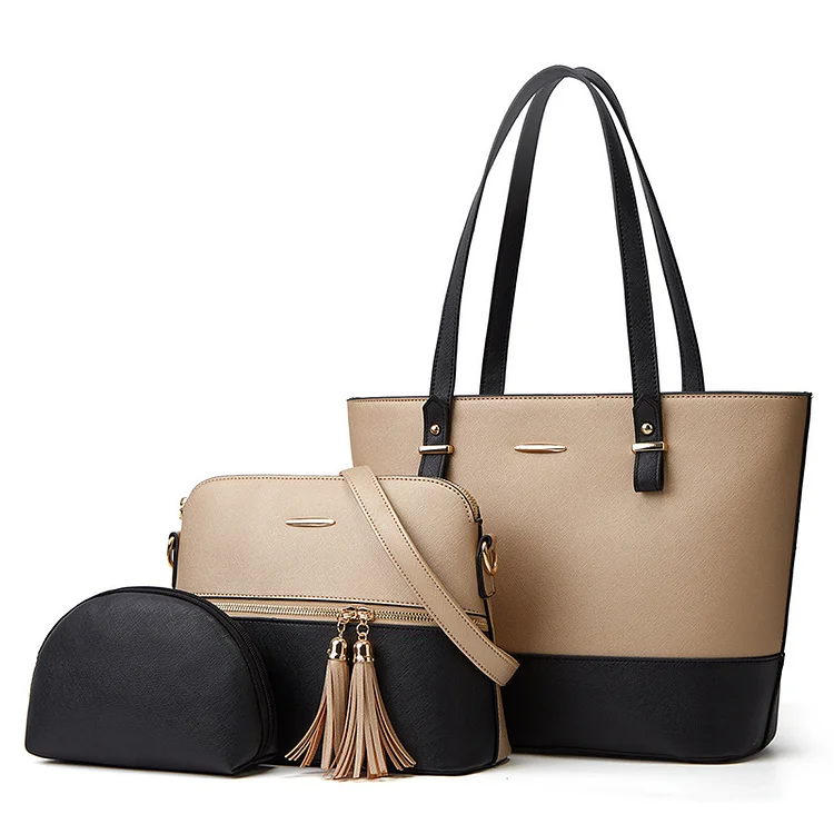 Women's Fashion Stitching Handbag Tassel Contrasting Color Satchel Bag