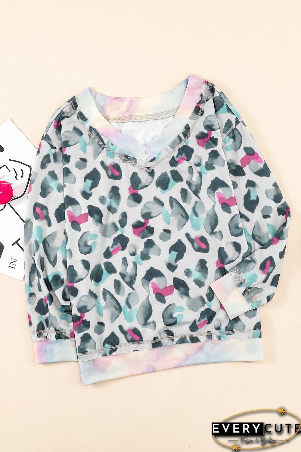 Leopard Tie-dye V Neck Sweatshirt