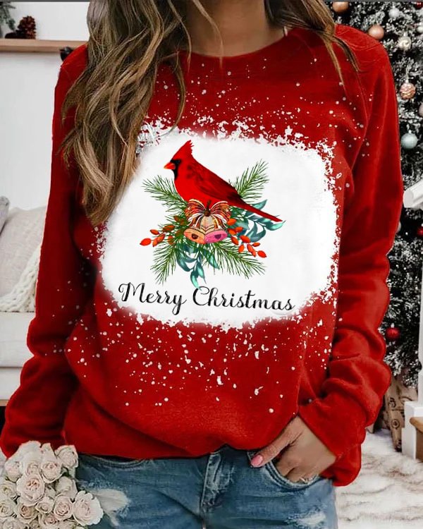 Merry Christmas Cardinal Tie Dye Print Sweatshirt