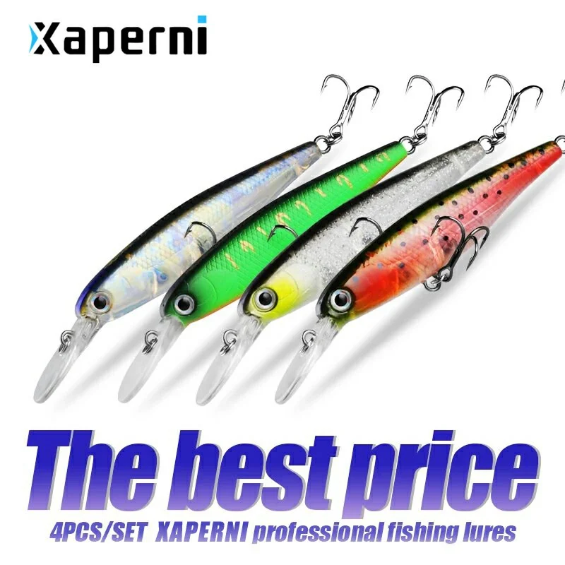 Xaperni Hot sales 4pcs/set 6.1cm 4.6g new professional quality fixed weight fishing lures minnow crank Artificial Bait Tackle