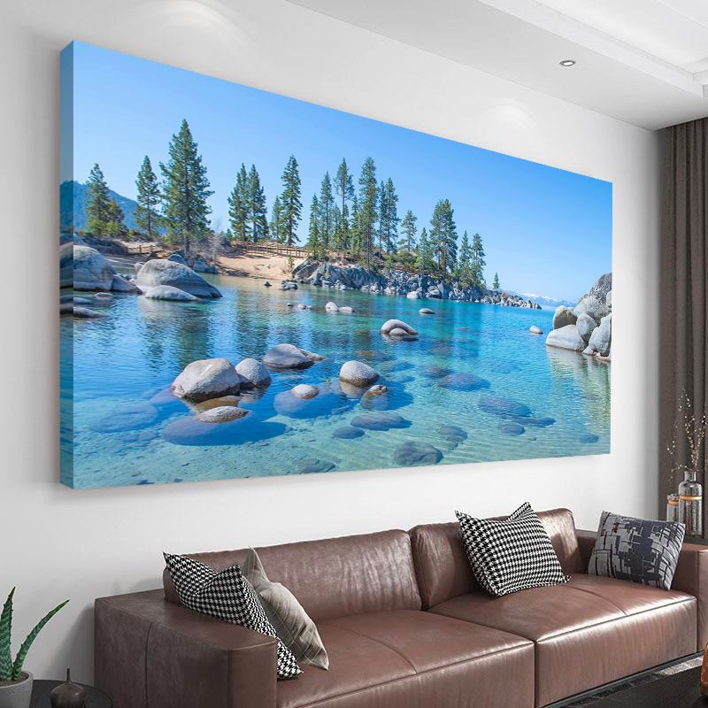 Blue Lake in Mountain Forest Canvas Wall Art