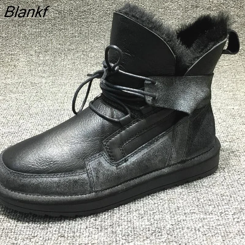 Blankf 2022 Winter Fur Snow Boots Women Thick-soled Warm Plush Ladies Shoes Retro Lace Up Flat Ankle Boots Female Cotton Shoes