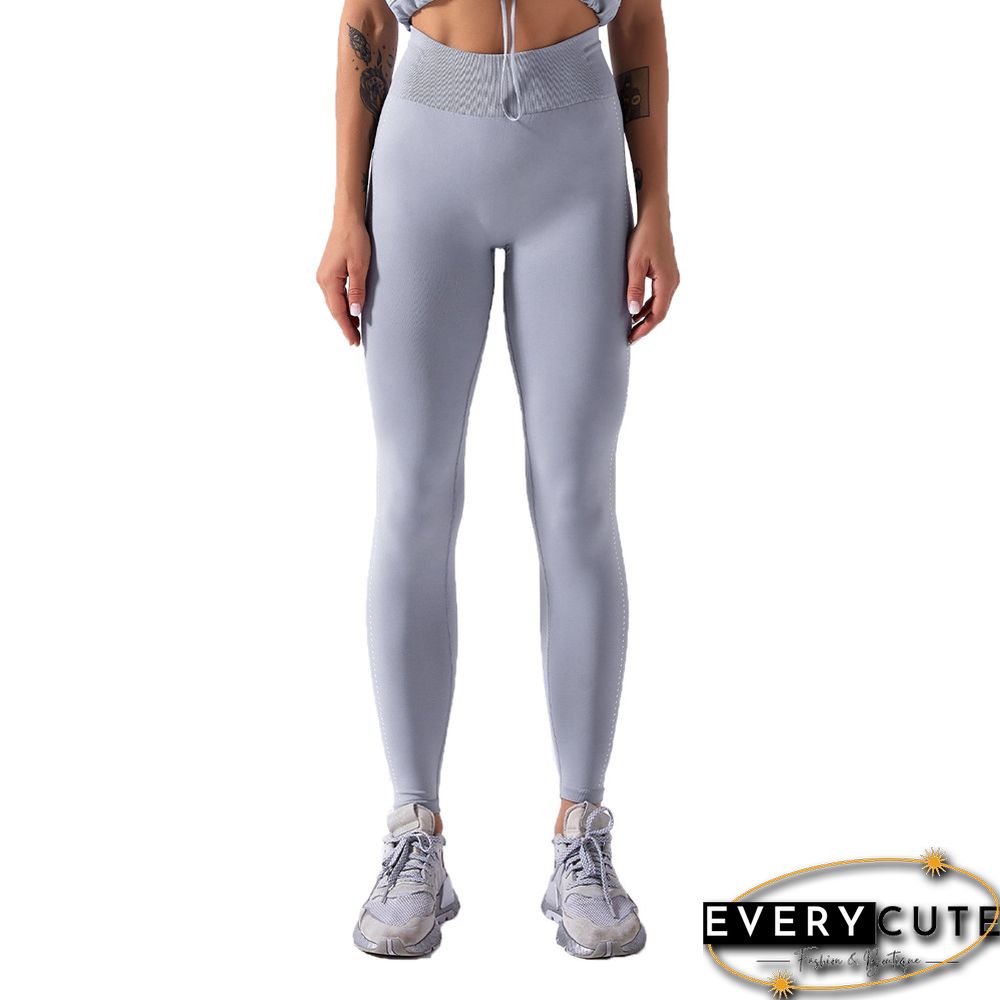 Light Gray Seamless Drawstring Tank Top with Pant Set
