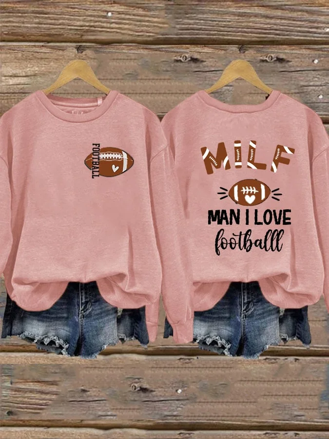 Women's Funny Football Lover MILF Man I Love Football Printed Sweatshirt socialshop