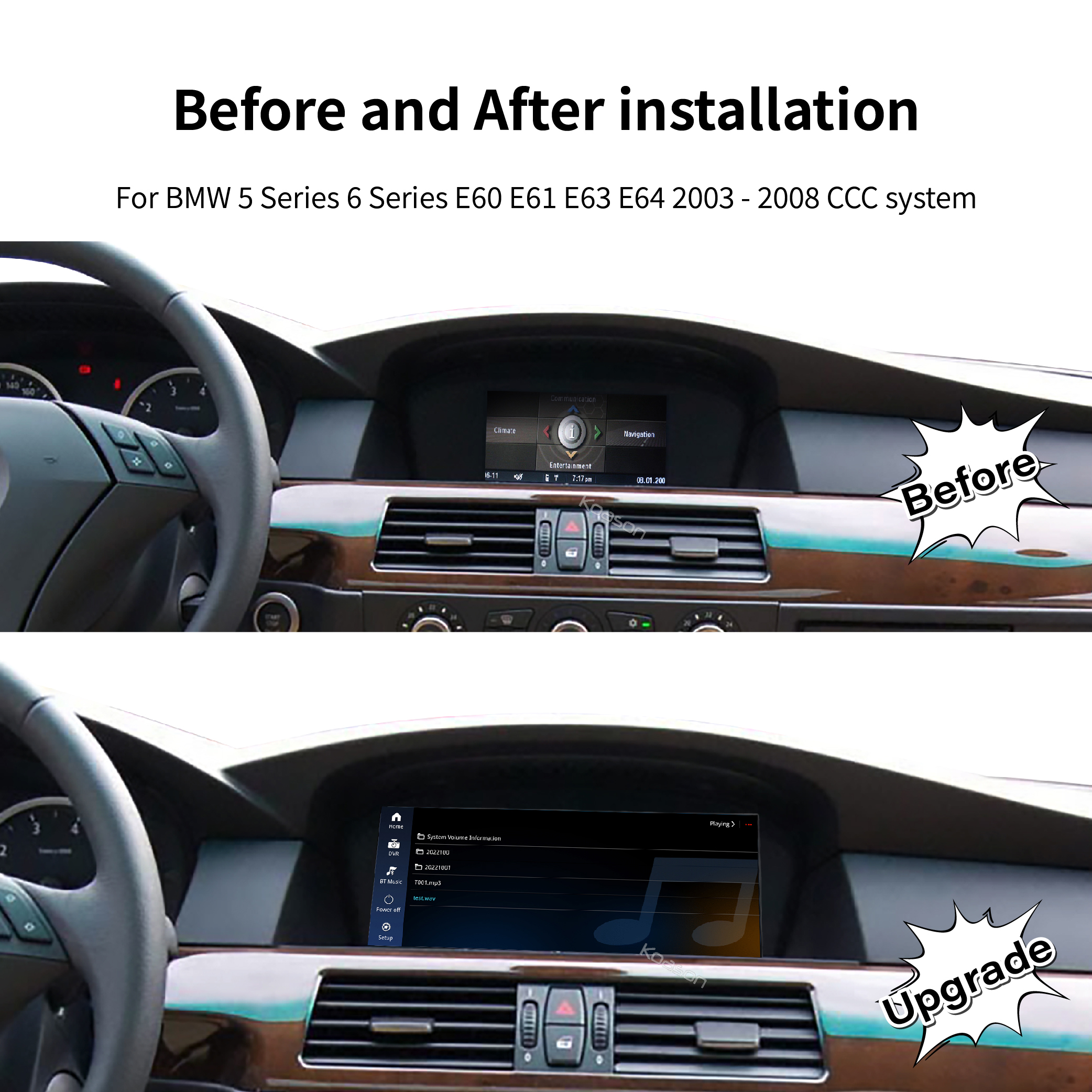 KOASON Linux Apple CarPlay Android Auto TouchScreen Original Retrofit Upgrade Monitor for BMW 5 Series 6 Series E60 E61 E63 E64