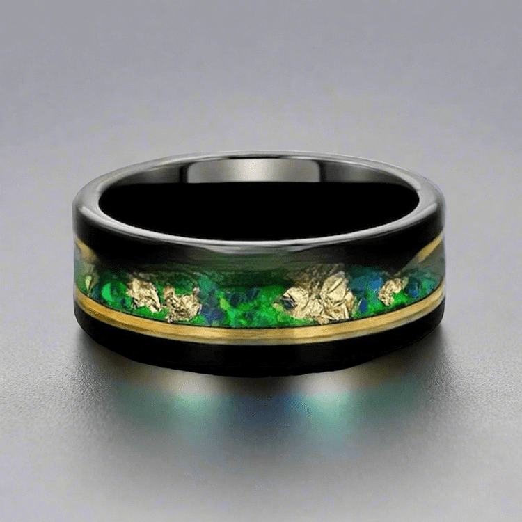 Coutureaura Tungsten Green Gravel Gold Foil Ring