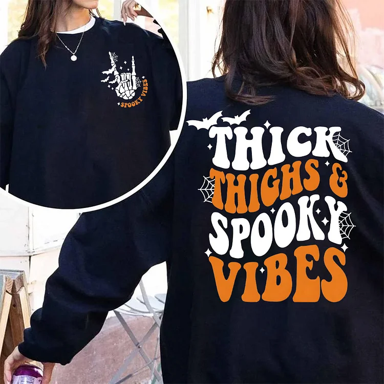 Thick Thighs and Spooky Vibes Halloween Hoodie, Sweatshirt, Tshirt